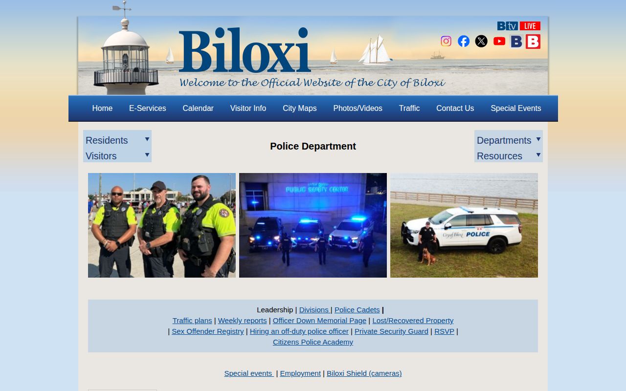 Biloxi Police Department official source for Biloxi arrest and records information